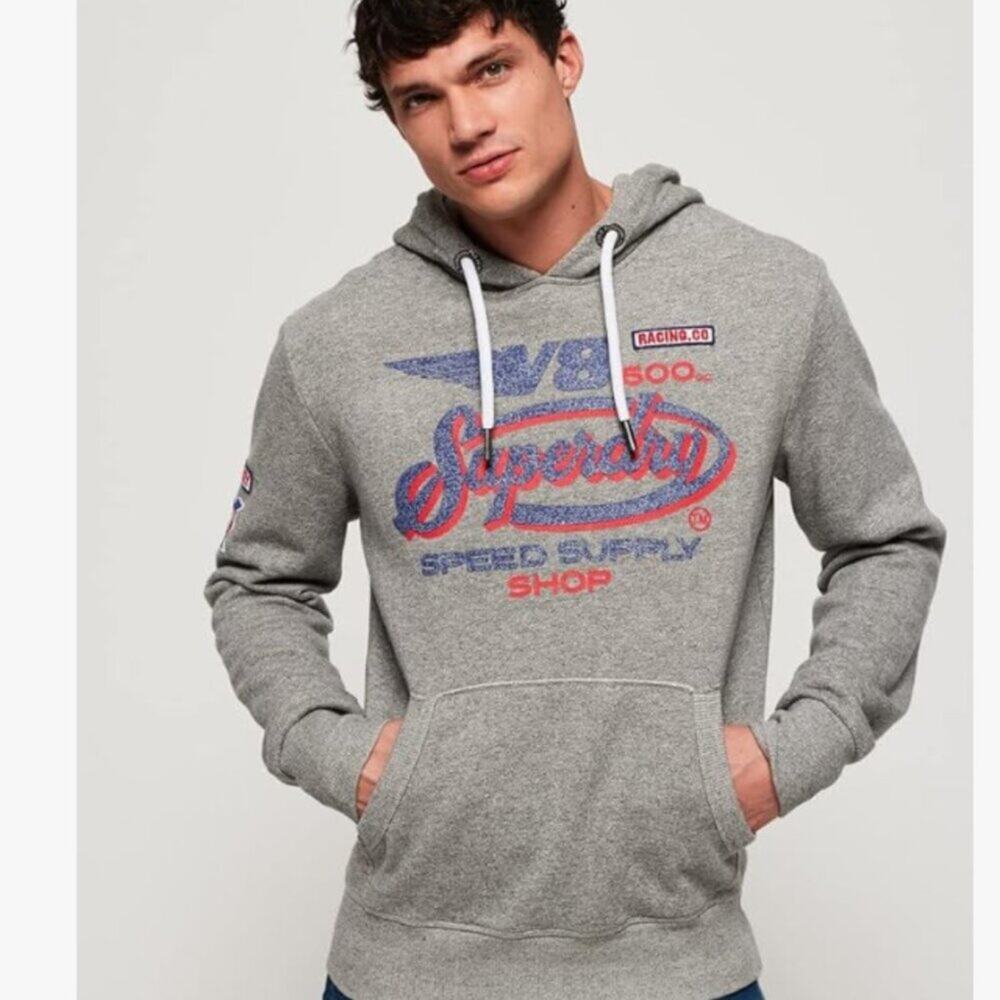 Superdry Herron V8 Pullover Grey Men's Hoodie Size M